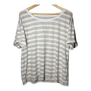 Talbots Striped T-Shirt Top Linen Blend Metallic Gold Short Sleeve XL T-Shirt
